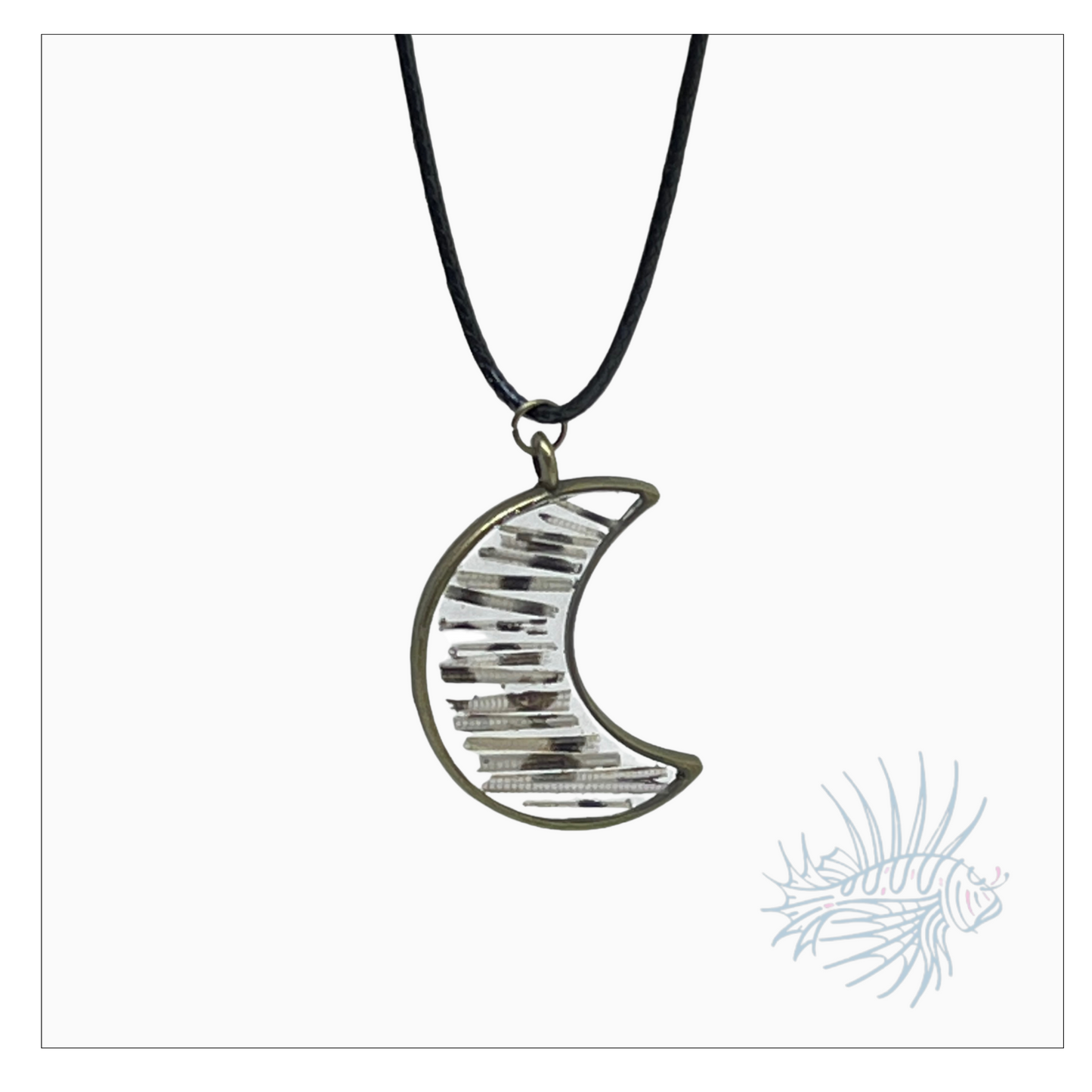 Lionfish Crescent Moon Bezel Necklace