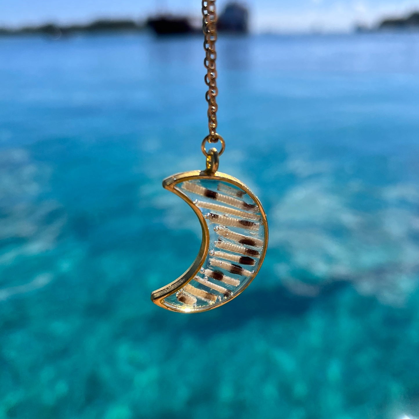 Lionfish Crescent Moon Bezel Necklace