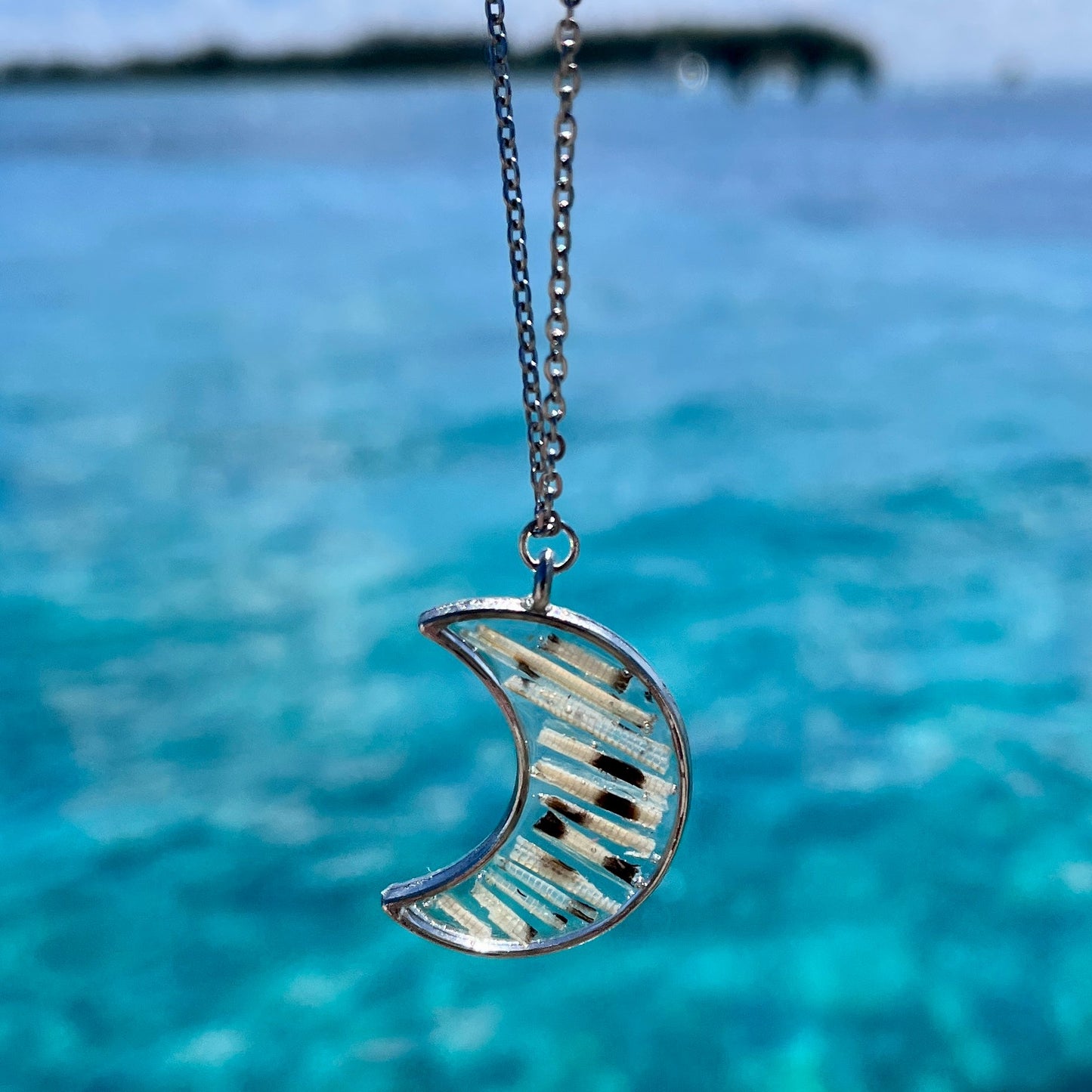 Lionfish Crescent Moon Bezel Necklace