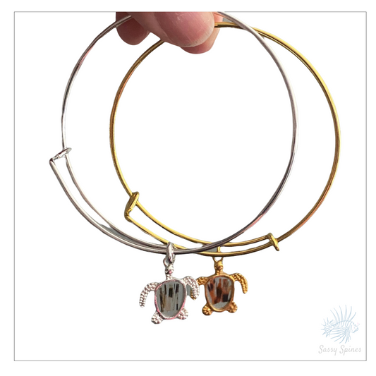 Lionfish Sea Turtle Bezel Charm Bangle Bracelet