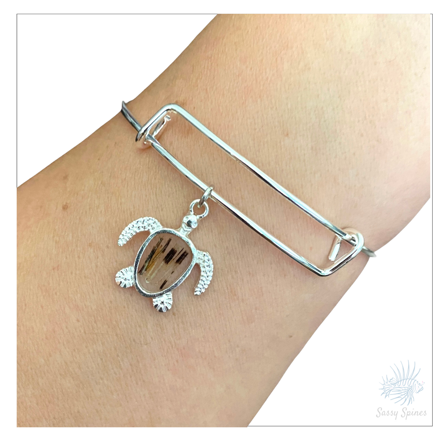 Lionfish Sea Turtle Bezel Charm Bangle Bracelet