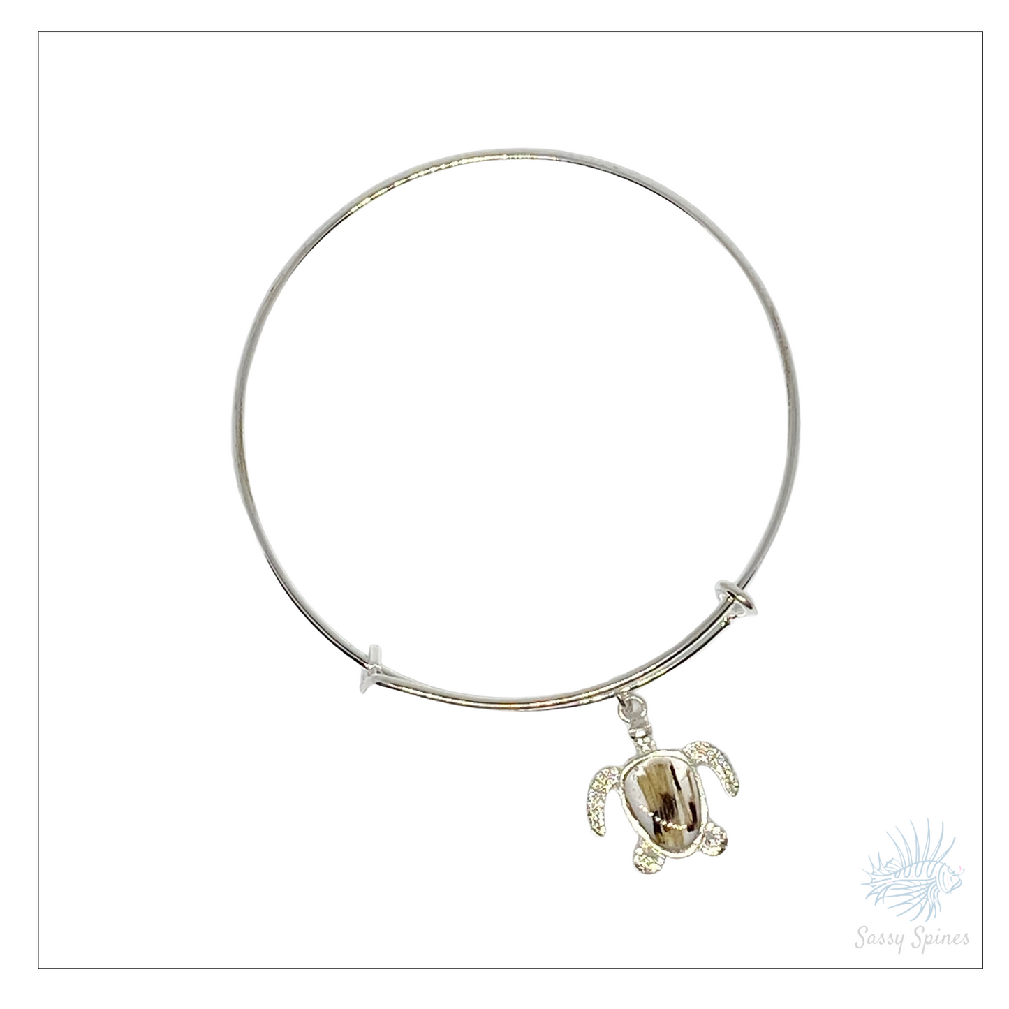 Lionfish Sea Turtle Bezel Charm Bangle Bracelet