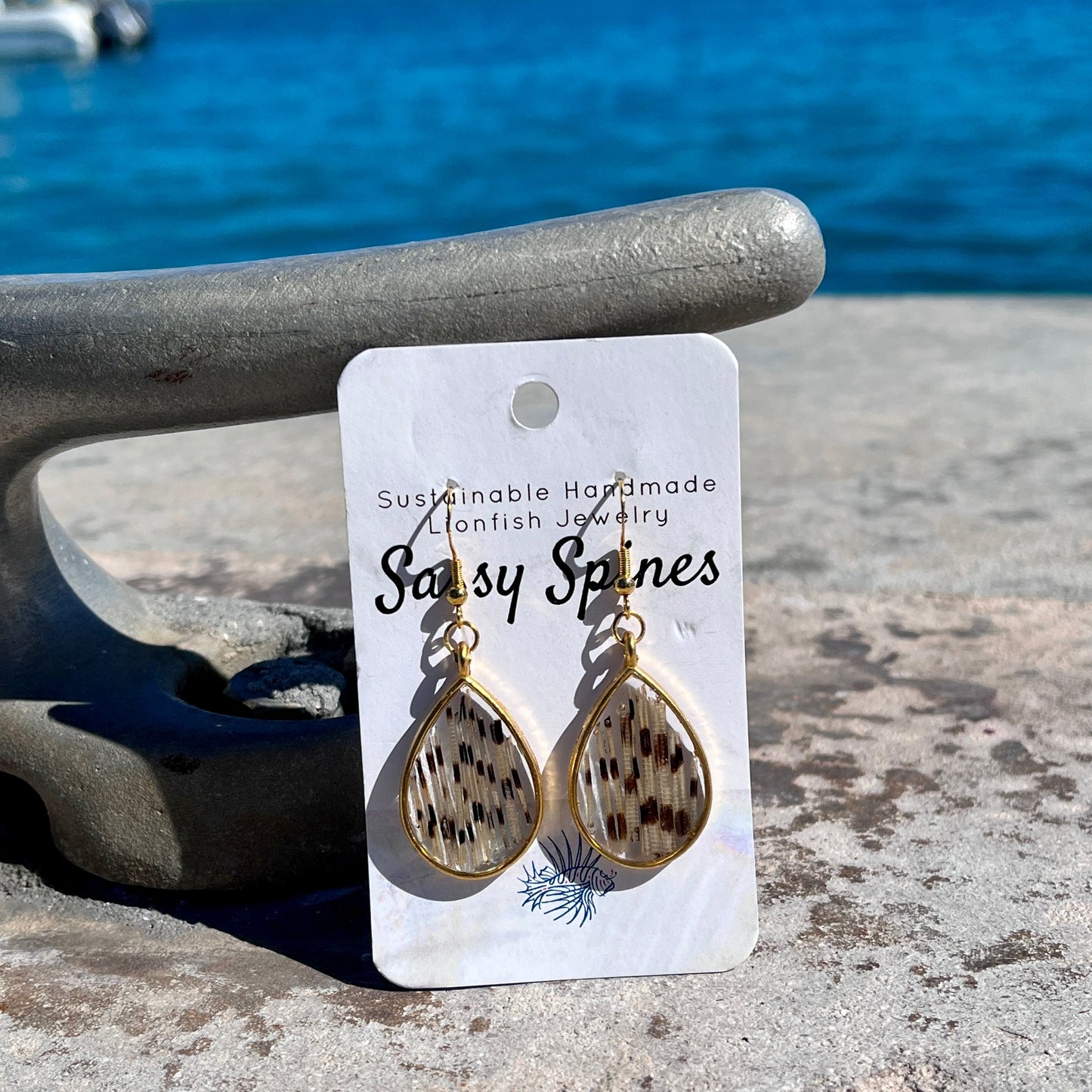 Lionfish Teardrop Bezel Earrings